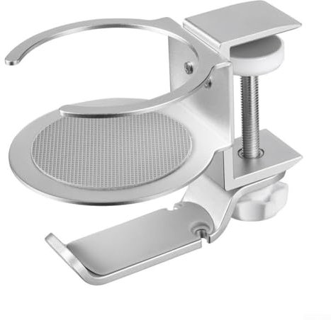 Besttoolifes Desk Cup Holder Metal & Headphone Hanger Under Desk, 360° Rotating PC Gaming Desk Accessories Anti-Spill Table Cup Holder Clamp On Chair For Coffee Mugs Bottles, Headset(Silver)