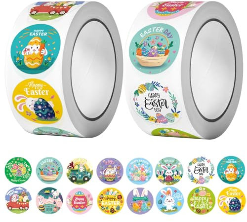 Osteraufkleber,1000 Stück Ostereier Aufkleber,Runde Wasserdichte Osterornamente,Oster Sticker Easter,Osteraufkleber für Bastelarbeiten, Karten, Scrapbooking, Umschläge, Geschenke 2.5cm (B)