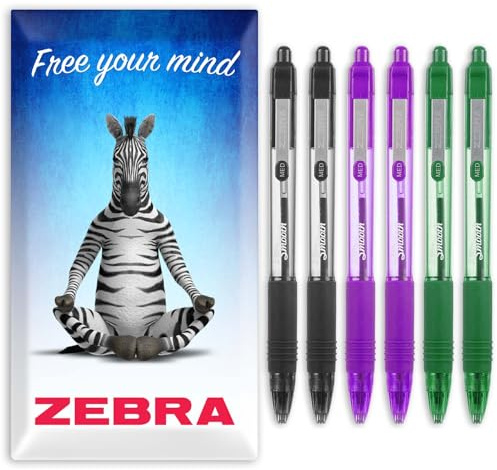 Zebra Z-Grip Smooth Ink Retractable Ballpoint Pen - 1.0mm Nib - Pack of 6 Pens - In Envelope Gift Packaging - Black, Violet, Green