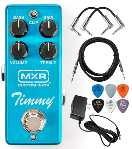 MXR CSP027 Timmy Overdrive Gitarre Effektpedal Mini Gehäuse mit Tonebird 9V Netzteil, Patchkabel, Plektren, Instrumentenkabel Bündel