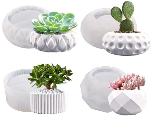 Yeory Vase Silicone Mold, 4PCS Silicone Plant Pot Mold, Flower Pot Moulds for Succulent Plants, Flower Pot Resin Molds, Resin Plant Mold