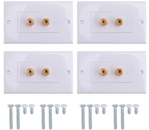 Wadakada 4 Pack Single Gang 1.0 Speaker Wire Wall Plate (Banana Plug Wall Plate) for 1 Speaker, White