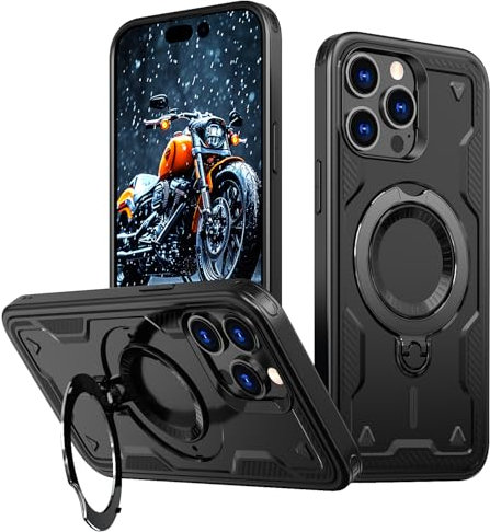 Lokyoo for iPhone 15 Pro Max Case, [Compatible with Magsafe] [Invisible Built in Stand & 360° Ring Holder] [MIL-Grade Drop Protection], Dual Layer Shockproof Full Protective Case for 15 Pro Max-Black