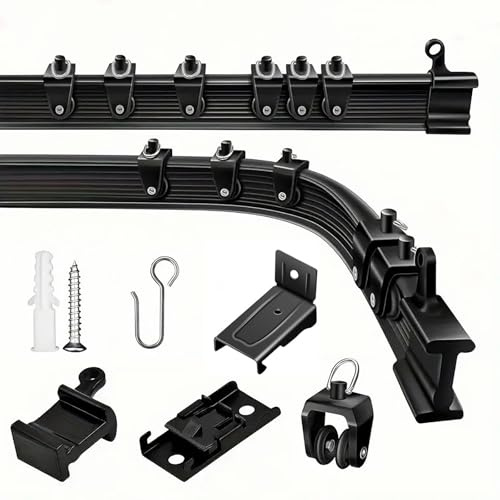 YLNANMI Flexible Biegbare Gardinenschiene, 5M Schwarz, W/D Einfach Install | Geeignet für Wohnmobile, Badezimmer, Glatt Gleitend, Einfache Installation, Passt Für Alle Räume.