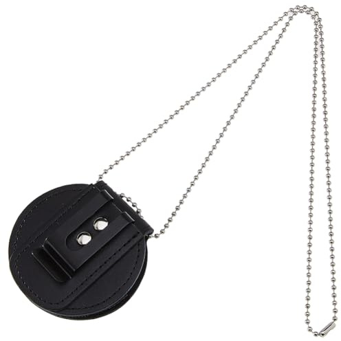 Hobbspring 1 porte-badge de police universel en cuir de vachette, clip de ceinture, porte-badge de sécurité rond avec rivets et chaîne en fer pour les responsables de la loi