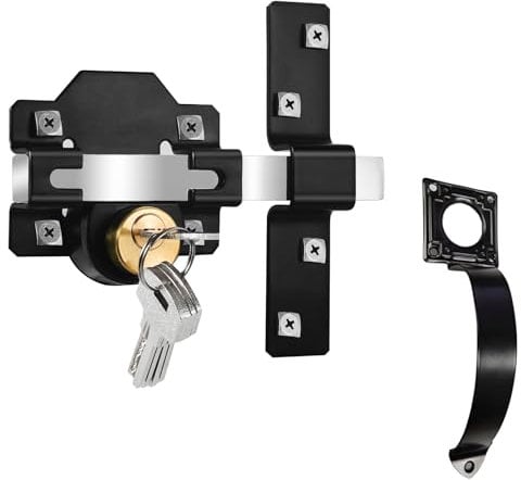 Long Throw Gate Lock with Handle, 50mm, Double Locking, Mortise Lock for Wooden Door, 5 Keys