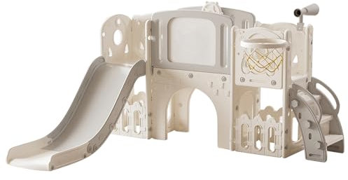 Magic ZC Bébé Toboggan et Auto Portante Toboggan Tout Petit grimpeur bébé Aire de Jeux Ensemble intérieur Ministre des Affaires étrangères Toboggans (XST-Grey White)