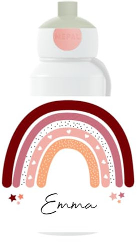 Mepal Personalisierte Trinkflasche mit Namen - Wasserflasche für Kinder Pop-up Campus - Regenbogen - Auslaufsichere Flasche für Schule - BPA-frei & Spülmaschinenfest - 400 ml - Grün