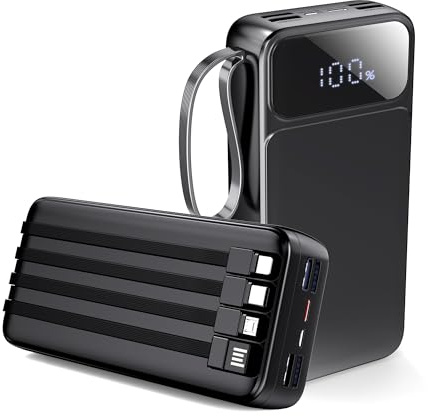 Portable Charger Power Bank 50000mAh- 7 Outputs & 3 Inputs USB-C PD 22.5W Fast Charging Powerbank Battery Pack with Built-in Cables and Ports LED Display for iPhone 16 15 14 13 Samsung Android iPad