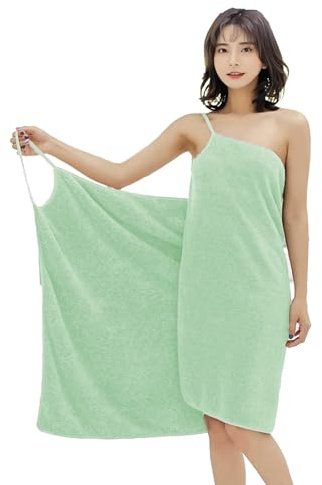 Guozyly Saunakilt Damen, Badetuch mit Trägern, Handtuchkleid Damen, Sling Baderock, Spa Bademantel Set Badetuch, Tragbar Badetuc für Dusche Pool Spa Badezimmer (140 * 80 cm/Grün-290g)