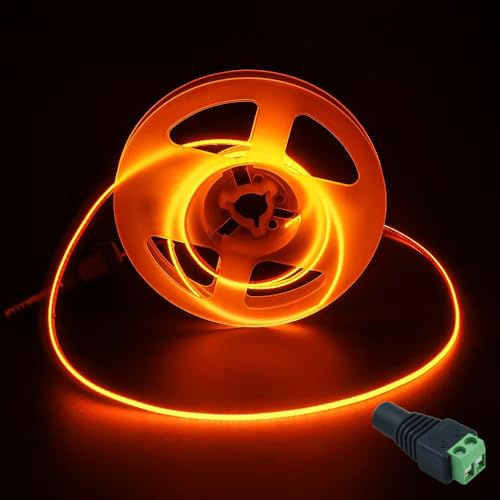 JBdusn 12V COB LED Streifen Orange, 5m Flexibel Hohe Dichte 2mm Breite LED Strip 480LEDs/m Schneidbar LED Licht Band Selbstklebend fürSchlafzimmer Küche DIY Beleuchtungsprojekt(Ohne Netzteil)