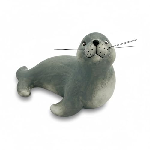 Heiko Blume Deko-Seehund – Maritime Dekofigur im Küsten-Look für Zuhause | ca. 15 cm lang, 12 cm hoch | nordisch-grau meliert | ideal für Sideboard, Fensterbank, Bad & Wohnzimmer