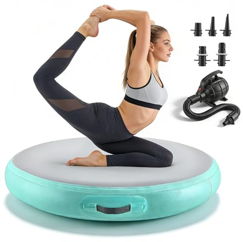 Aufblasbare Turnmatte Rund, 100cm Luftrolle für Training & Yoga, Gymnastik Matte Rundes Luftkissen PVC Material mit 15cm Dicke, für Zuhause/Taumel/Turnhalle, Inklusive Elektrischer Luftpumpe