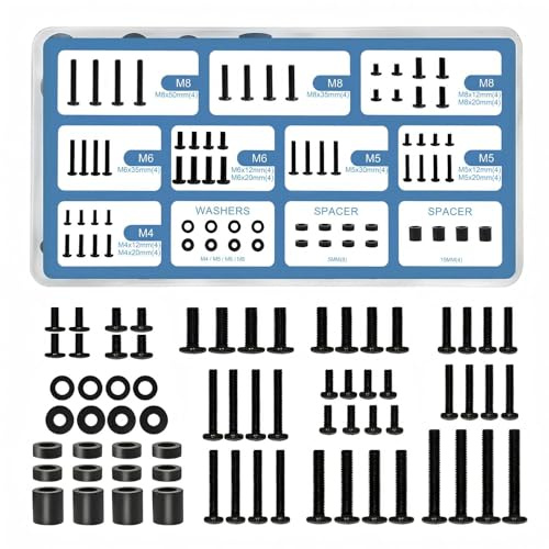 AOHIEDI 68pcs Universal TV Mounting Hardware Screw Kit with Box - M4 M5 M6 M8 Screws, Washers & Spacers, Pre-Labeled & Organized, Replacement Screws for TV VESA Mounting, Fits Most Screens up to 80