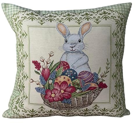 Raebel OHG Gobelin Kissenhülle Ostern 45x45 Kissenbezug Kissen Kissenbezüge Osterkissen Beige Bunt