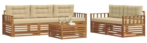 vidaXL Outdoor-Sofagarnitur mit Kissen 6 pcs Natur und Beige, Garten, modernes Outdoor-Sofa, gemütliche Terrassen-Sitzgruppe aus robustem Material