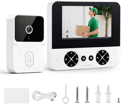 VeftBltrem Kabellose Türklingel mit Kamera, 1080p 4,3 Video Türklingel, Bluetooth Video Gegensprechanlage Türklingel, wasserdicht (IP65), Nachtsicht, Gegensprechfunktion, Keine App & WLAN