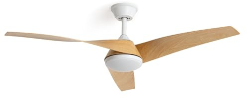 LEDKIA LIGHTING Ventilatore da Soffitto Eubea Bianco e Legno con Luce LED CCT 1440 lm, Motore DC 30W Silenzioso ed Efficiente, 3 Pale Curve, 6 Velocità, 132 cm, Telecomando