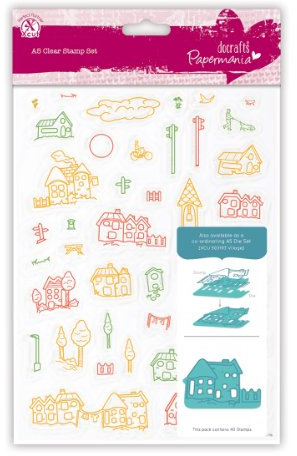Papermania A5 40-Piece Village Stamps Set, Clear