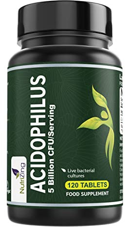 High Strength Lactobacillus Acidophilus 5bn CFU/Serving - 120 Tablets - Easy to Swallow and Vegan - Made in UK by NutriZing