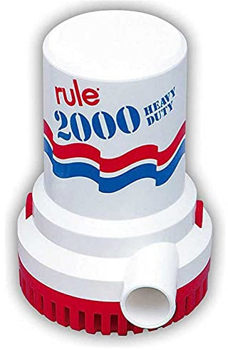 Rule 10-6UL, Bilge Pump, 2000 GPH, Non-Automatic, 12 Volt with 6 Foot Wire Leads, White/Blue