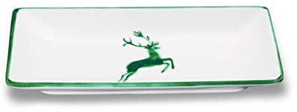 GMUNDNER KERAMIK Snackschale Grösse: l= 22 cm x b= 11 cm x h= 2.7 cm grüner Hirsch Geschirr, handgemacht in Österreich