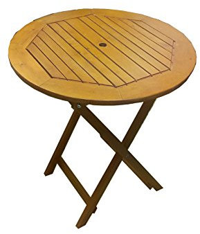 P&J Mesa plegable de madera, redonda, diámetro 70 cm, con agujero para sombrilla (diámetro 70 cm)