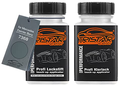 TRISTARcolor Stylo retouche pour Mercedes 7368 Flintgrau Metallic + vernis | pour Mercedes / Daimler Benz, Flint Grey Metallic, Peinture voiture, Kit peinture de base + vernis, 50ml chacun