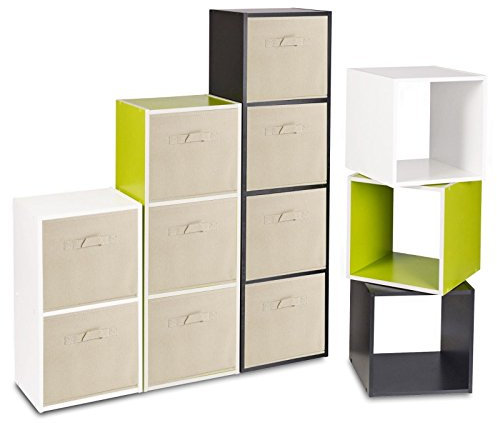 Holz-Bücherregal mit farbigen Aufbewahrungsboxen, holz, Beige Box, Beech Cube