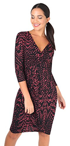 KRISP Wrap Midi Dress Crossover Printed V-Neck Bodycon (Wine/Black, 8), 6609-WINBLK-08