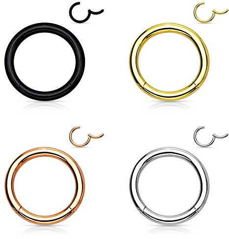 Trend Agent Piercing Ring Septum Clicker SEGMENTRING Nasenring Damen Herren Chirurgenstahl Ohrring 4er Set Gold Silber Rosé Schwarz