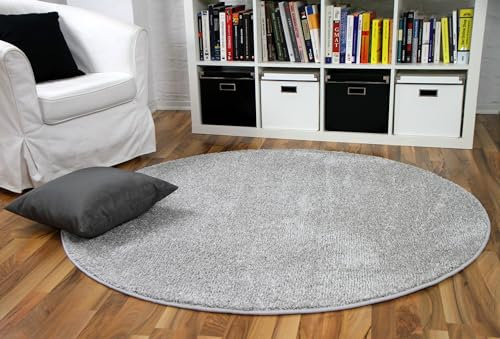 Snapstyle Hochflor Velours Teppich Mona Silbergrau Rund in 7 Größen