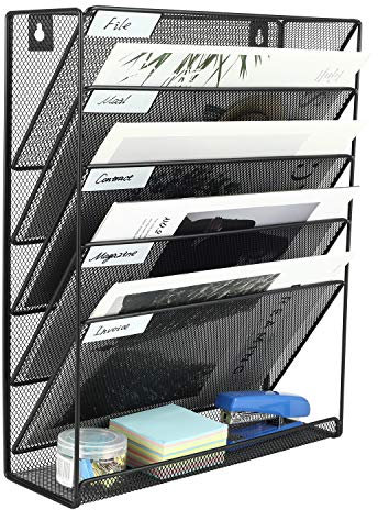 EasyPAG 6 Compartiments Métal Porte Document Mural A4 Porte Revue Suspendu Organisateur de Bureau à Suspendre Banette de Rangement Range Papier Corbeille a Courrier Murale,Noir