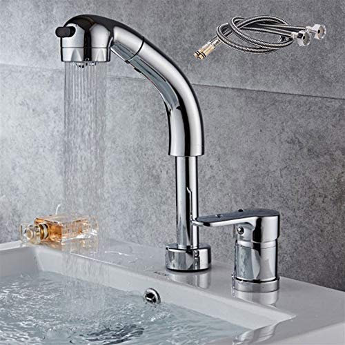 FCS Bathroom Einhebel Waschtischmischer waschtischarmaturen Bad ausziehbar, Wasserhahn fürs Bad waschbecken mit Herausziehbarer Handbrause Messing Waschbecken-Armatur Badarmatur (Color : Chrome)