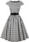 AXOE Femme Robe Vintage Années 50 Tissu Coton Respirant Coupe A-Line Ceinture Amovible Col Bateau Blanche à Carreaux Noir, Taille 38, S