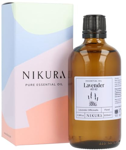 Nikura Lavender 40/42 Essential Oil - 100ml | 100% Pure Natural Oils | Perfect for Aromatherapy, Diffusers, Soap Making, Candle Making | Great for Sleep, Skin, Hair Care | Vegan & UK Made