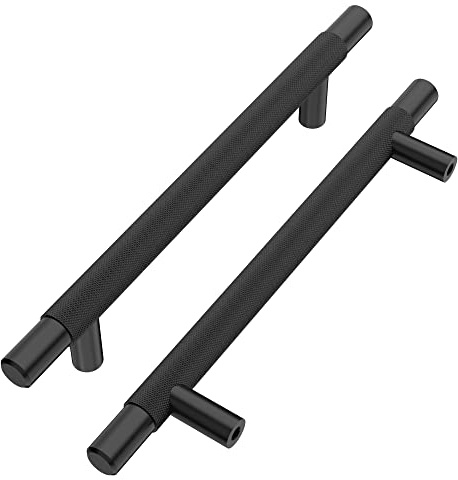 Alzassbg Schubladengriffe AL3015MB, mattschwarz, 128 mm Lochmitte, Schrankgriffe, Küchengriffe, gerändelt, T-Stange, europäischer Stil, 10 Stück