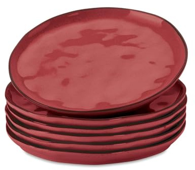LOBERON Teller 6er Set Biarré, rot | Mediterraner Charme, Reizvoll Unebene Optik, Glänzend Glasiert, Spülmaschinenfest, Geschirr, Tischaccessoires, Steinzeug