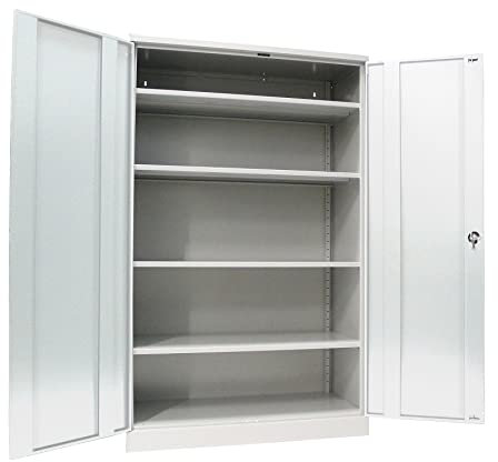 Schrank & Stuhl Werkzeugschrank Obelixxx – Werkstattschrank mit 4 höhenverstellbaren Fachböden, Stahlschrank für Werkzeuge, 195 x 120 x 50 cm (H x B x T), Grau/Weiß