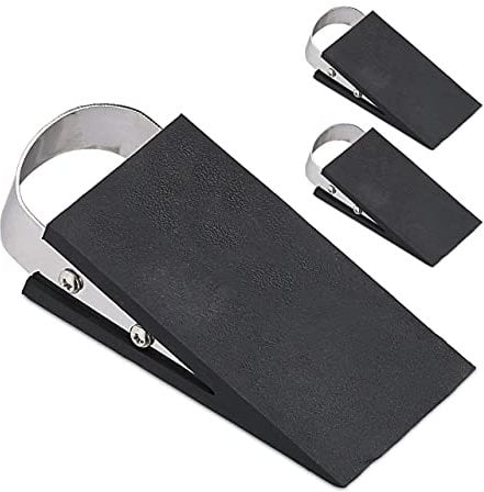 Relaxdays Türkeil 3er Set, Türstopper für Boden, Gummi, Edelstahl, rutschfest, HBT: 3 x 5 x 11,5 cm, schwarz/Silber