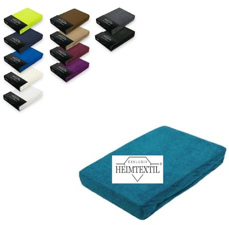 EXKLUSIV HEIMTEXTIL Frottee Spannbettlaken Marke 180 x 200 cm 80% Baumwolle, 20% Polyester Öko - Tex Zertifiziert, Markenqualität, Matratzenhöhe bis 25 cm, Petrol