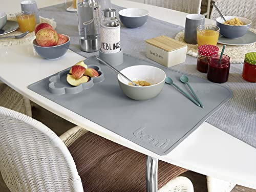 BOMI® Baby Tischmatte für Kinder Holzsitzgruppe | Extra große Matte in Grau zum Malen & Basteln | Malunterlage mit Antirutsch | Abwaschbare Antirutschmatte in Grau