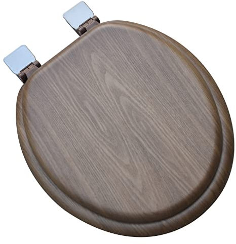 Bath Décor 5Q1R1-18BN Natural Wood Toilet Seat with Decorative Finish Includes Vari-Adjust Lok-Down R'N'C Hinge, Dark Brown, Brushed Nickel
