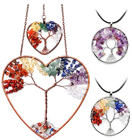 Hoypeyfiy 3PCS Traumfänger Lebensbaum Dekoration Lebensbaum Fensterdekoration Hängend Lebens Wandbehang Ornament Herzform Wire Wrap Baum des Lebens Wandbehang für Zimmer Hochzeit Muttertagsgeschenk