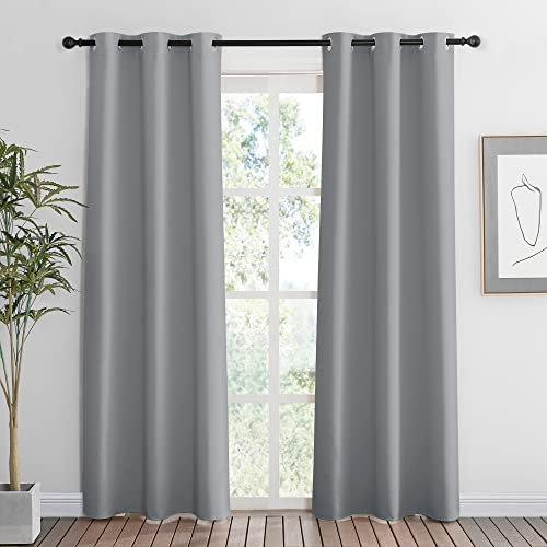 RYB HOME Raumverdunkelnde Vorhänge für Wohnzimmer, Energy Smart Privcay Fenstervorhänge, langlebig, rostfrei, Ösenpaneele für Schlafzimmer, Waschküche, 106 x 213 cm, Hellgrau, 2er-Set