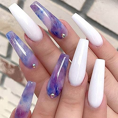 SINLOV Ajouter à la liste des souhaits 24 cercueils faux ongles lustre Gradient pression faux ongles longs ballets faux ongles faux ongles artificiels ensemble (Violet)