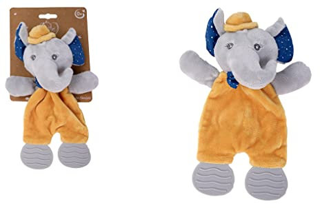 DODO D'AMOUR - Doudou de Dentition - Éléphant - 022391 - Moutarde - Polaire - Naissance - Peluche - Bébé - 25 cm x 10 cm - À Partir de 0 mois