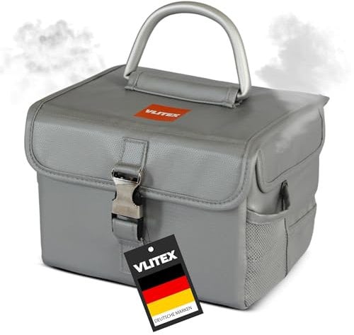 VLITEX Akku Sicherheitsbox | Hochwertig | Premium Feuer und Aufprall Schutz | Hohe Temperaturisolation | Flexible Trennwände | Akku Lipo Safe Bag | Sicher Laden, lagern