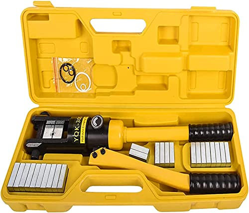 LFGUD Pince à sertir hydraulique 16T 9 AWG à 600 MCM Outil de sertissage de câble de batterie hydraulique 2,2 cm Course à sertir avec 13 paires de matrices