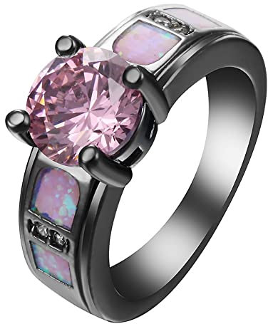 Ring Mädchen, Ringe Zirkonia Damen Ring Schwarz Damen mit Pink Cubic-Zircon Damen Ring 62